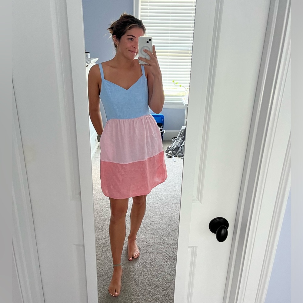 Cynthia Rowley 100% Linen Colorblock Sundress with Pockets